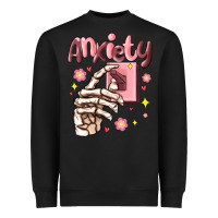 Black anxiety skeleton hand Heavyweight Sweatshirt - MaliasSmallBusiness