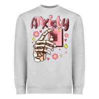 Heather Grey anxiety skeleton hand Heavyweight Sweatshirt - MaliasSmallBusiness