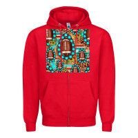 Red football leopard turquoise gemstone sunflower seamless pattern Zipper Hoodie - JahusDesignShop