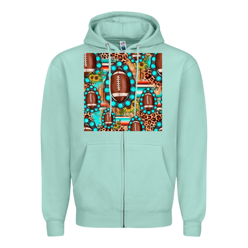 Football Leopard Turquoise Gemstone Sunflower Seamless Pattern Zipper Hoodie by JahusDesignShop | Teevron