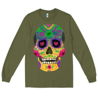 Army Green sugar skull Long Sleeve Tee - FaDigitalArtStudio