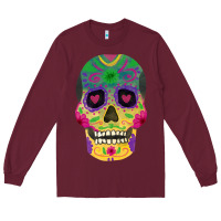 Burgundy sugar skull Long Sleeve Tee - FaDigitalArtStudio