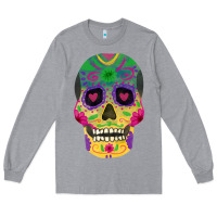 Heather Grey sugar skull Long Sleeve Tee - FaDigitalArtStudio