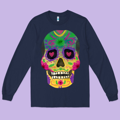 Sugar Skull Long Sleeve Tee Designed By Fadigitalartstudio