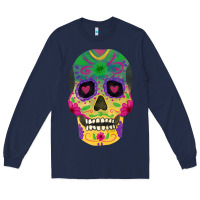 Navy sugar skull Long Sleeve Tee - FaDigitalArtStudio