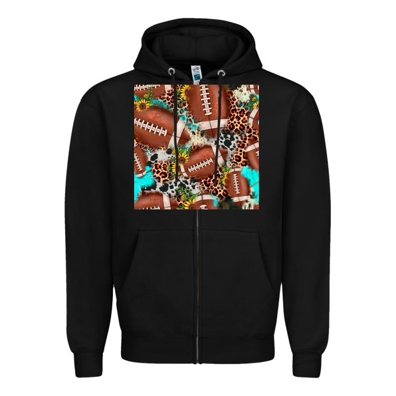 Football Leopard Turquoise Cowhide Sunflower Seamless Pattern Zipper Hoodie by JahusDesignShop | Teevron
