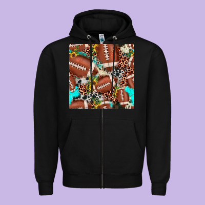 Football Leopard Turquoise Cowhide Sunflower Seamless Pattern Zipper Hoodie Designed By Jahusdesignshop