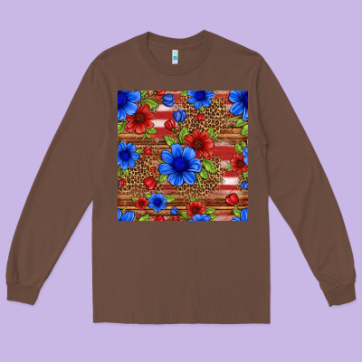 Patriotic Flowers Seamless Pattern Long Sleeve Tee Designed By Hra Design Shop