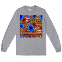 Heather Grey patriotic flowers seamless pattern Long Sleeve Tee - HRA Design Shop