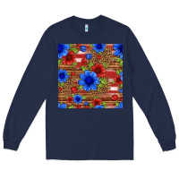 Navy patriotic flowers seamless pattern Long Sleeve Tee - HRA Design Shop