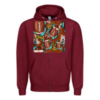 Burgundy football leopard gemstone sunflower seamless pattern Zipper Hoodie - JahusDesignShop