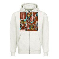 Oatmeal Heather football leopard gemstone sunflower seamless pattern Zipper Hoodie - JahusDesignShop