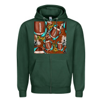 Sports Green football leopard gemstone sunflower seamless pattern Zipper Hoodie - JahusDesignShop