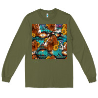 Army Green sunflower horses seamless pattern Long Sleeve Tee - HRA Design Shop
