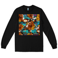 Black sunflower horses seamless pattern Long Sleeve Tee - HRA Design Shop