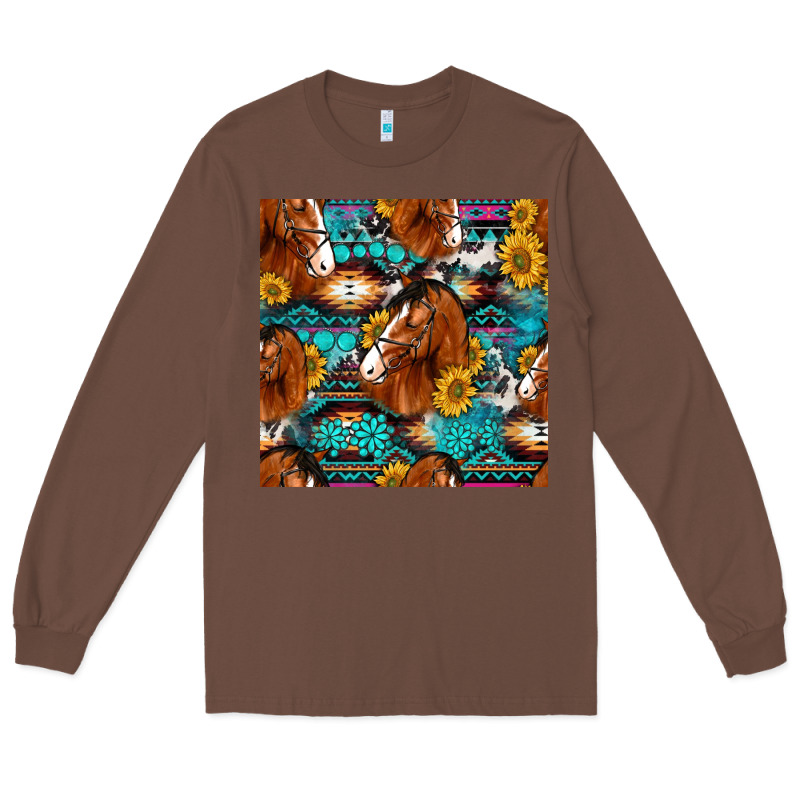 Sunflower Horses Seamless Pattern Long Sleeve Tee by HRA Design Shop | Teevron