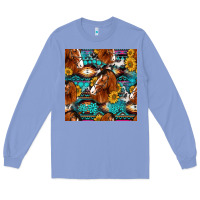 Colony Blue sunflower horses seamless pattern Long Sleeve Tee - HRA Design Shop