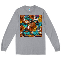 Heather Grey sunflower horses seamless pattern Long Sleeve Tee - HRA Design Shop