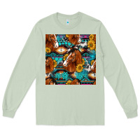 Matcha sunflower horses seamless pattern Long Sleeve Tee - HRA Design Shop