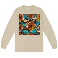 Mushroom sunflower horses seamless pattern Long Sleeve Tee - HRA Design Shop