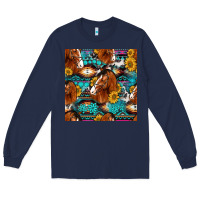 Navy sunflower horses seamless pattern Long Sleeve Tee - HRA Design Shop