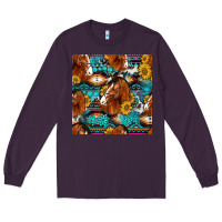 Plum sunflower horses seamless pattern Long Sleeve Tee - HRA Design Shop