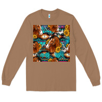 Toasted Coconut sunflower horses seamless pattern Long Sleeve Tee - HRA Design Shop