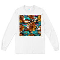 White sunflower horses seamless pattern Long Sleeve Tee - HRA Design Shop