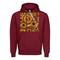 Burgundy football leopard sunflower seamless pattern Zipper Hoodie - JahusDesignShop