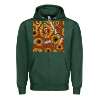 Sports Green football leopard sunflower seamless pattern Zipper Hoodie - JahusDesignShop