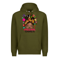 Army Green preschool teacher life afro messy bun Premium Hoodie - NancyCooperArtShop