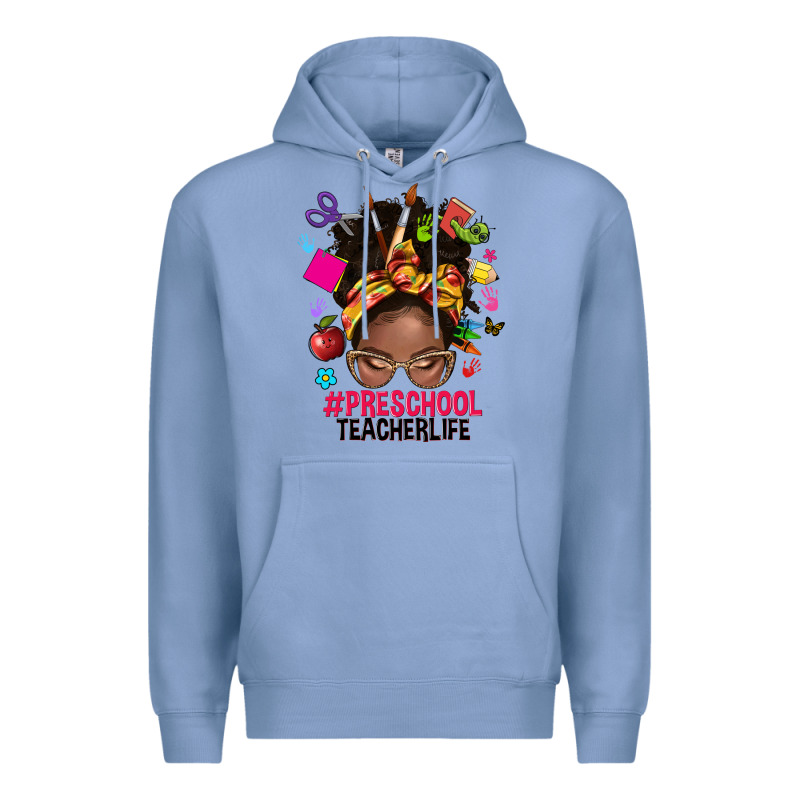 Preschool Teacher Life Afro Messy Bun Premium Hoodie by NancyCooperArtShop | Teevron