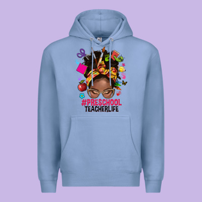 Preschool Teacher Life Afro Messy Bun Premium Hoodie Designed By Nancycooperartshop