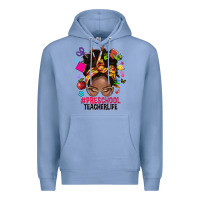 Colony Blue preschool teacher life afro messy bun Premium Hoodie - NancyCooperArtShop
