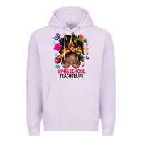 Lilac preschool teacher life afro messy bun Premium Hoodie - NancyCooperArtShop