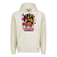 Oatmeal Heather preschool teacher life afro messy bun Premium Hoodie - NancyCooperArtShop