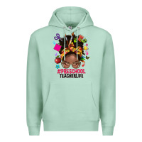 Seafoam preschool teacher life afro messy bun Premium Hoodie - NancyCooperArtShop