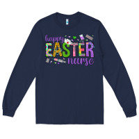 Navy happy easter nurse Long Sleeve Tee - Neo Western