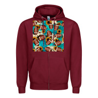 Burgundy football turquoise cowhide sunflower seamless pattern Zipper Hoodie - JahusDesignShop