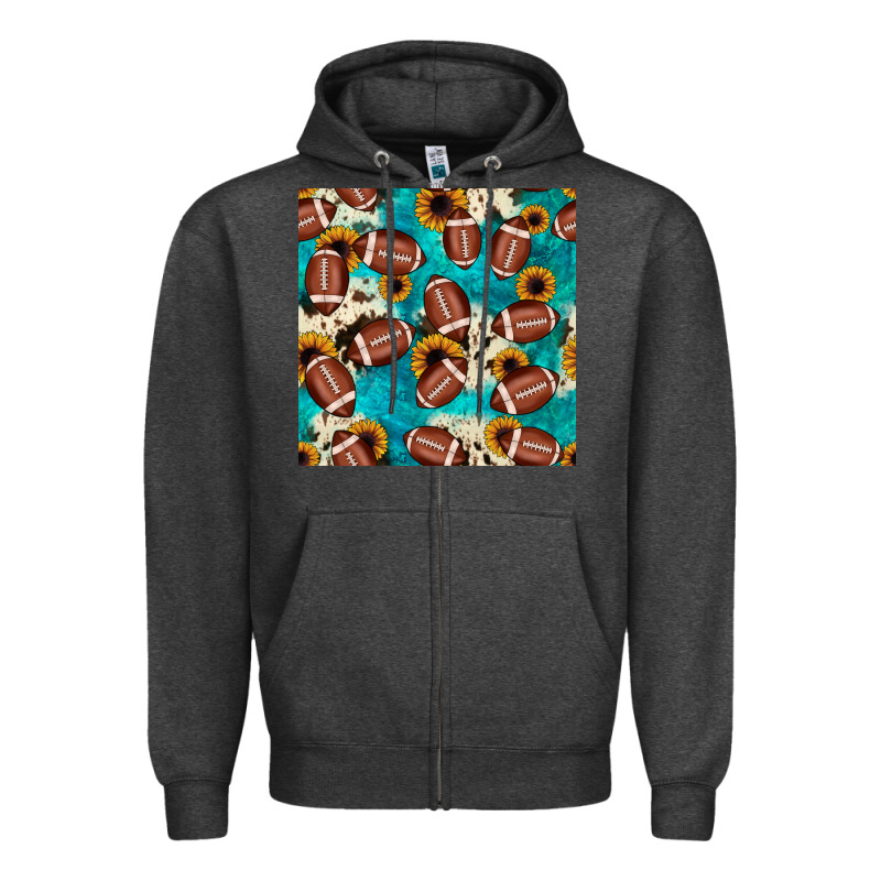 Football Turquoise Cowhide Sunflower Seamless Pattern Zipper Hoodie by JahusDesignShop | Teevron