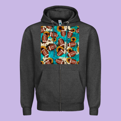 Football Turquoise Cowhide Sunflower Seamless Pattern Zipper Hoodie Designed By Jahusdesignshop