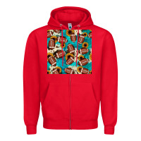 Red football turquoise cowhide sunflower seamless pattern Zipper Hoodie - JahusDesignShop