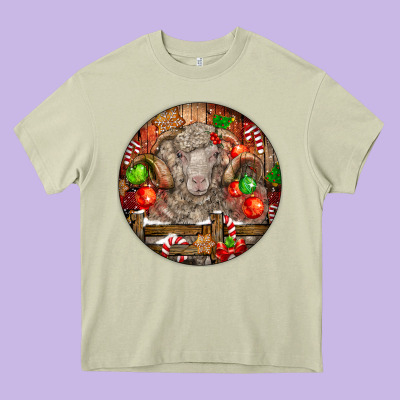 Christmas Merino Wool Sheep Heavy Core Tee Designed By Lillyallendesigns