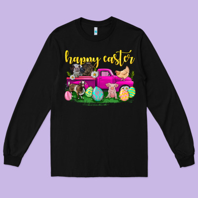 Happy Easter Truck With Farm Animal Long Sleeve Tee Designed By Neo Western