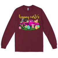 Burgundy happy easter truck with farm animal Long Sleeve Tee - Neo Western