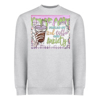 Heather Grey fueled by iced coffee and anxiety Heavyweight Sweatshirt - MaliasSmallBusiness