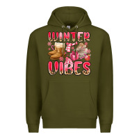 Army Green pink winter vibes Premium Hoodie - MaliasSmallBusiness