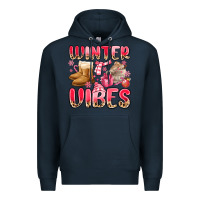 Navy pink winter vibes Premium Hoodie - MaliasSmallBusiness