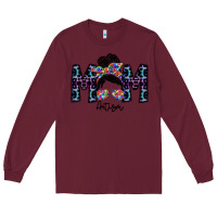 Burgundy mom autism Long Sleeve Tee - SublimationCraftShop