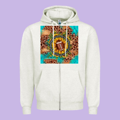 Football Leopard Turquoise Sunflower Seamless Pattern Zipper Hoodie Designed By Jahusdesignshop